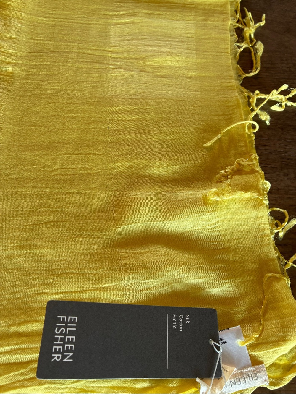 Eileen Fisher Bright Yellow Silk-Blend Scarf with Fringe